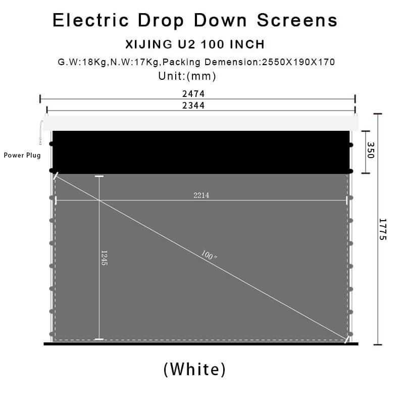 XIJING PRO P 100inch Electric Drop Down Screens,Motorised Projection Screen,Electric In Ceiling Projection Screen