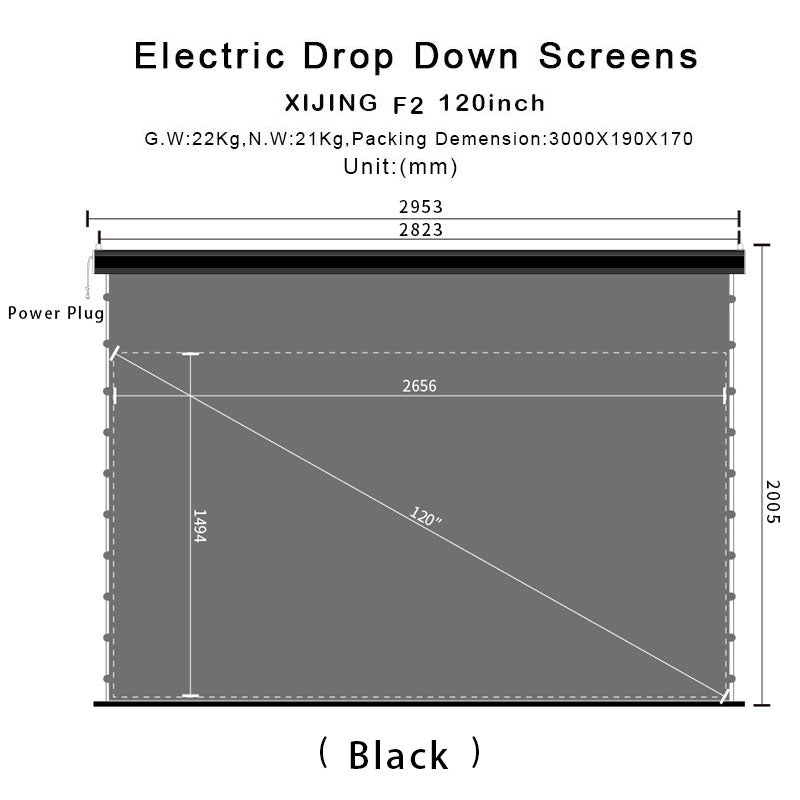 XIJING F2 120 inch Slimline Drop Down Tension Screen With White Cinema Material