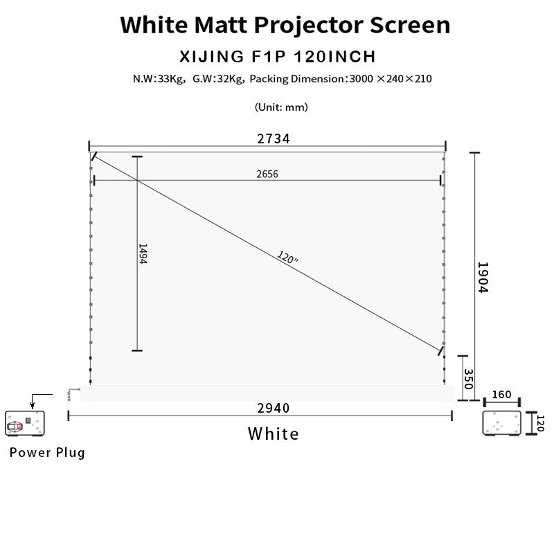 XIJING F1 P 120inch Electric Tension Floor projection Screen With White Cinema Material