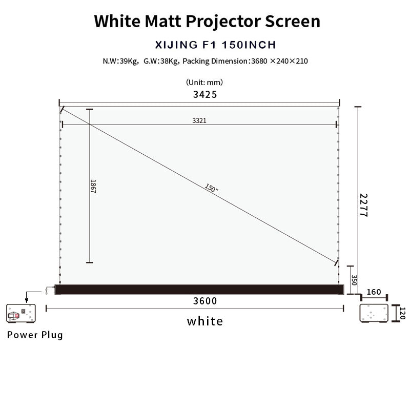 XIJING F1 150Inch Electric Tension Floor Rising Screen With White Cinema Material