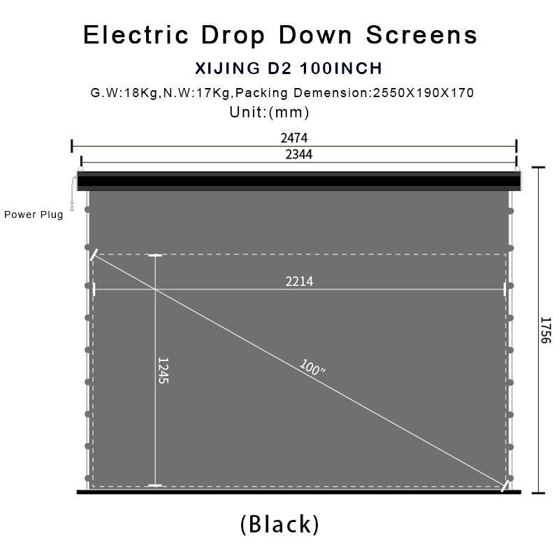 XIJING D2 High Gain 100 inch Electric Drop Down Screens