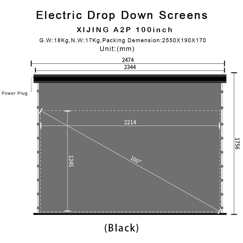 XIJING ALR P 100 inch Electric Drop Down projection screens