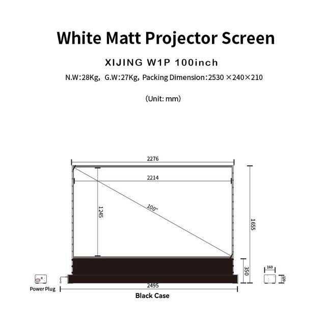 XIJING W1P 100 inch White Cinema P Electric Tension Floor projection Screen With White Cinema Material.For Normal Projector.Sound Perforated Acoustic Transparent.Multimedia Projection Screen