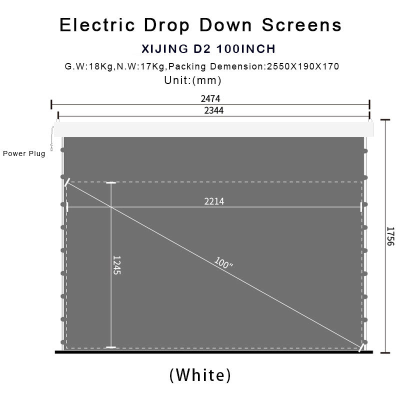 XIJING D2 High Gain 100 inch Electric Drop Down Screens