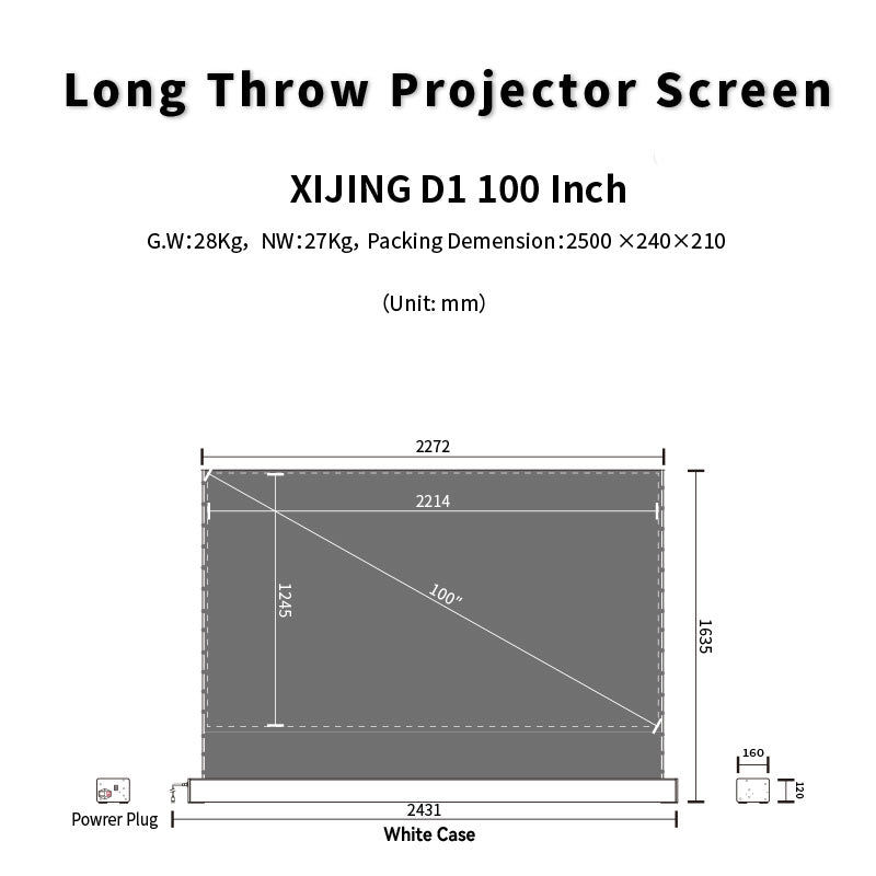 XIJING D1 High Gain 100 inch Electric Tension Floor Screen