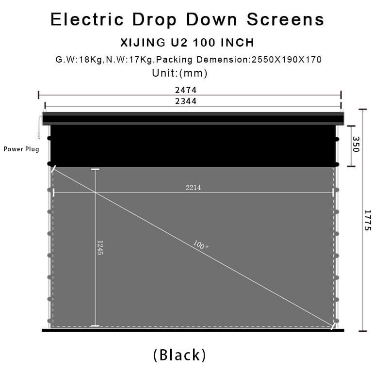 XIJING PRO P 100inch Electric Drop Down Screens,Motorised Projection Screen,Electric In Ceiling Projection Screen