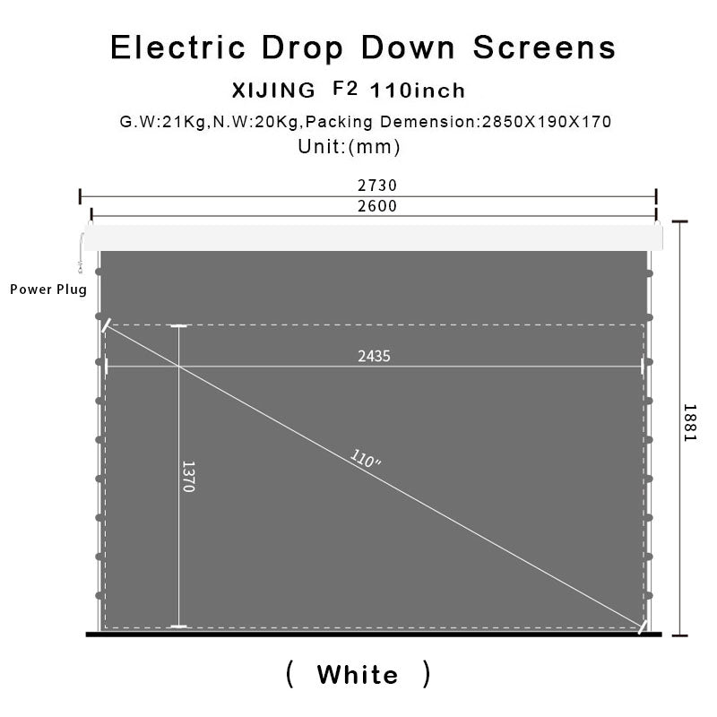 XIJING F2 110 inch Slimline Drop Down Tension Screen With White Cinema Material