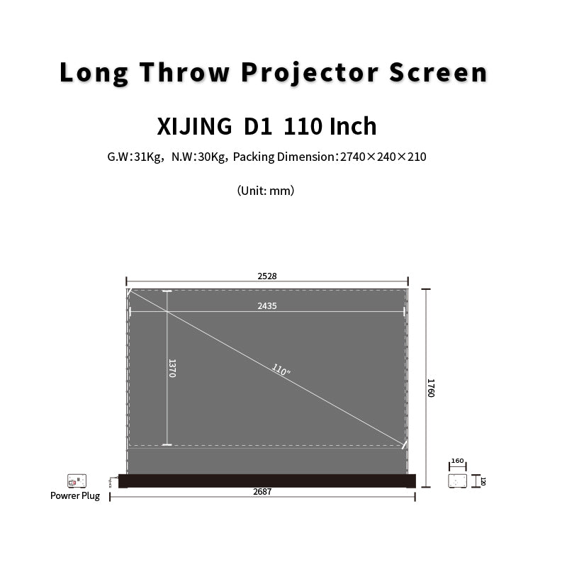 XIJING D1 High Gain 110 inch Electric Tension Floor Screen
