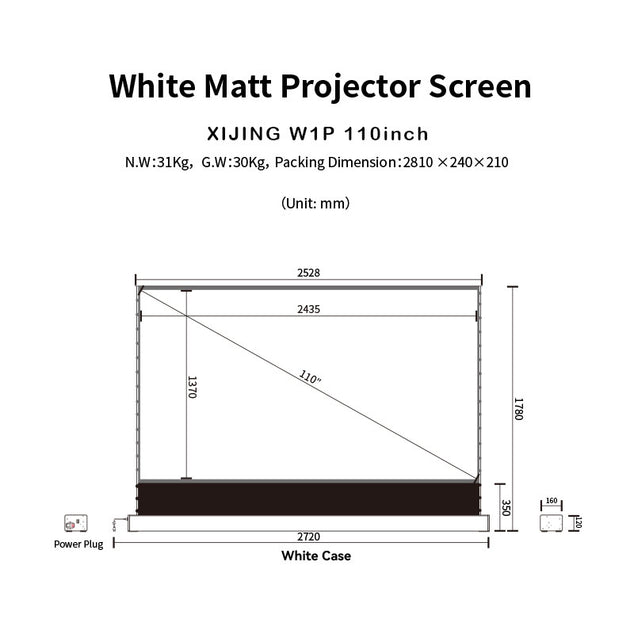 XIJING W1P 110 inch White Cinema P Electric Tension Floor projection Screen With White Cinema Material.For Normal Projector.Sound Perforated Acoustic Transparent.Multimedia Projection Screen