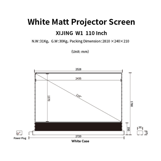 XIJING W1 110inch Electric Tension Floor Rising Screen With black border, With White Cinema Material,Intelligent Remote Control Floor Stand Rising Electric Motorized Floor Rising Projector