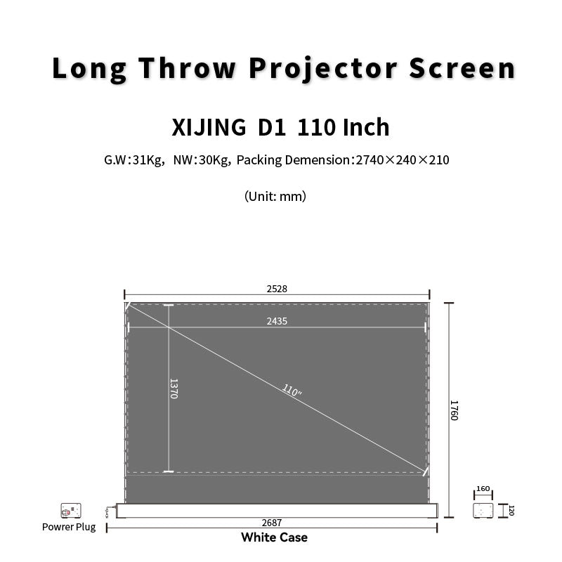 XIJING D1 High Gain 110 inch Electric Tension Floor Screen
