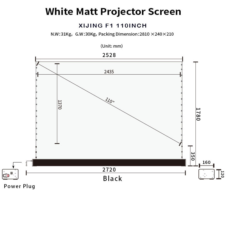 XIJING F1 110Inch Electric Tension Floor Rising Screen With White Cinema Material