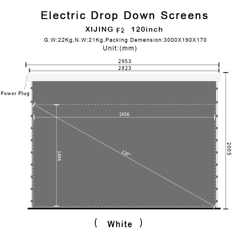 XIJING F2 120 inch Slimline Drop Down Tension Screen With White Cinema Material