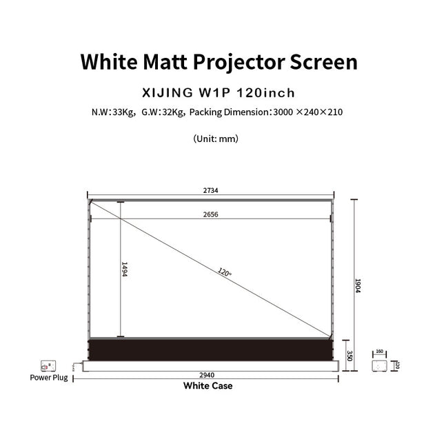 XIJING W1P 120 inch White Cinema P Electric Tension Floor projection Screen With White Cinema Material.For Normal Projector.Sound Perforated Acoustic Transparent.Multimedia Projection Screen