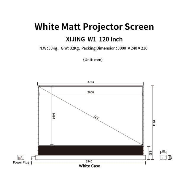 XIJING W1 120inch Electric Tension Floor Rising Screen With black border, With White Cinema Material,Intelligent Remote Control Floor Stand Rising Electric Motorized Floor Rising Projector