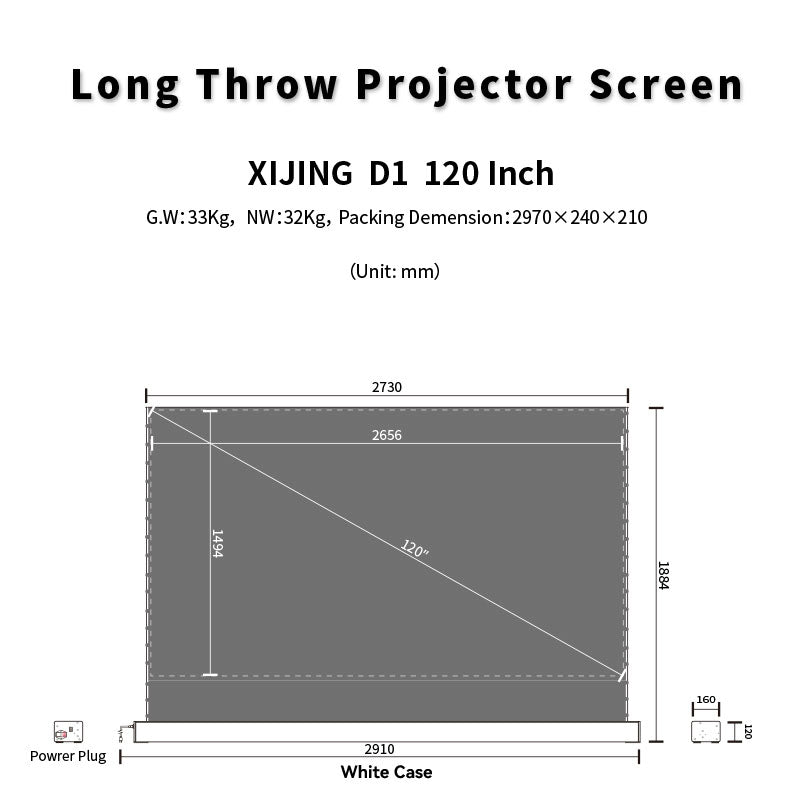 XIJING D1 High Gain 120 inch Electric Tension Floor Screen