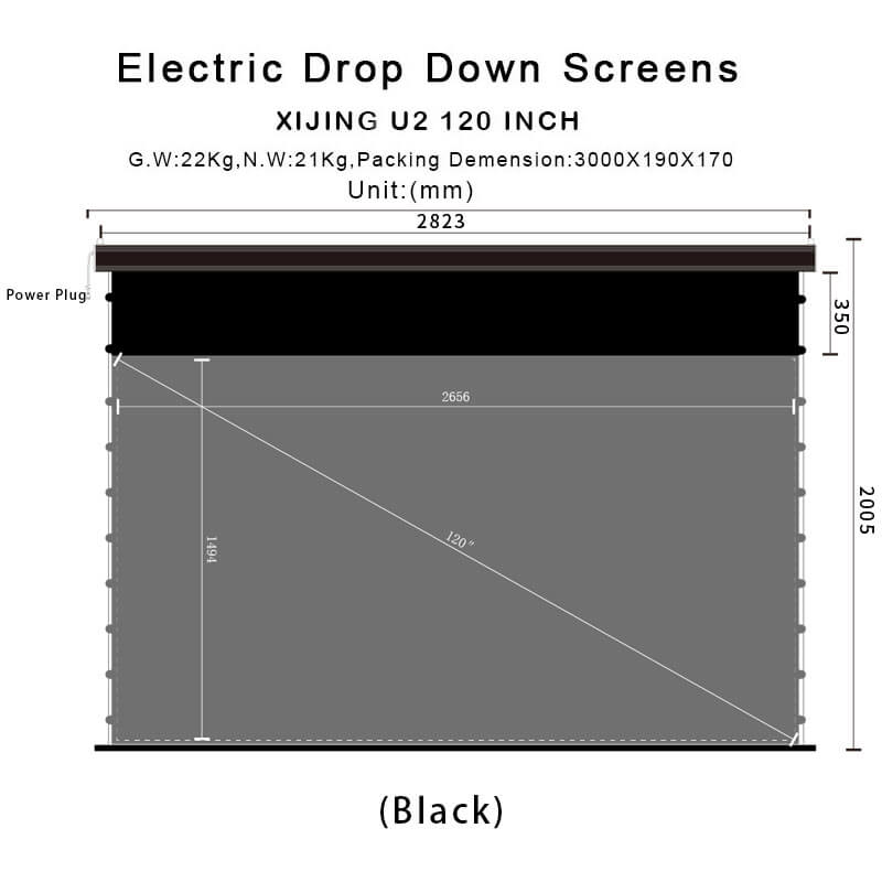 XIJING PRO P 120inch Electric Drop Down Screens,Motorised Projection Screen,Electric In Ceiling Projection Screen
