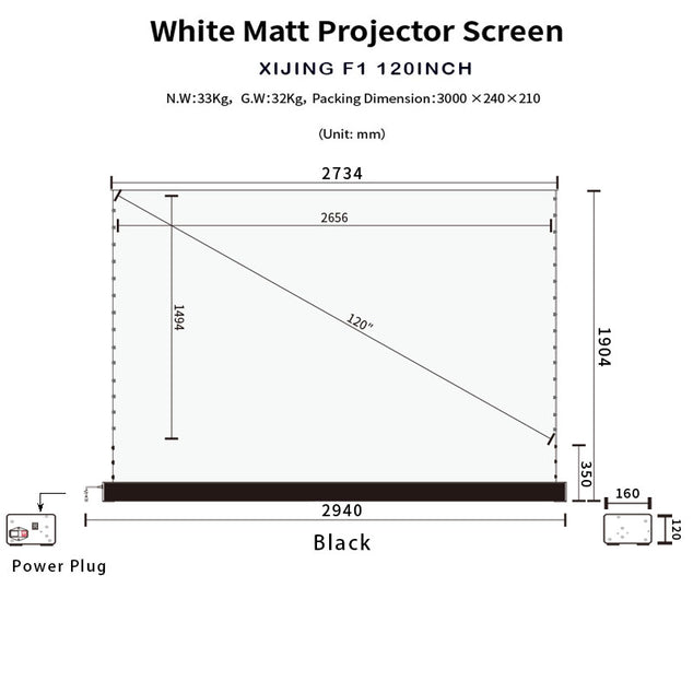 XIJING F1 120Inch Electric Tension Floor Rising Screen With White Cinema Material