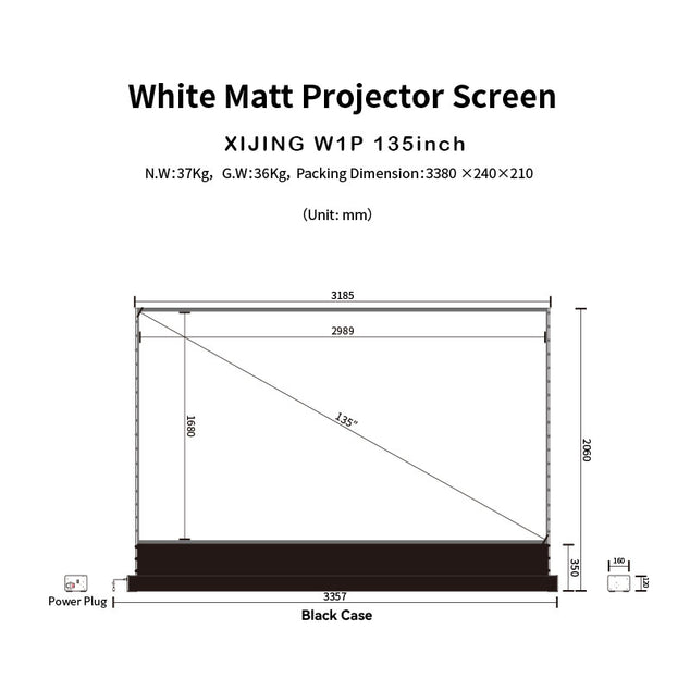 XIJING W1P 135 inch White Cinema P Electric Tension Floor projection Screen With White Cinema Material.For Normal Projector.Sound Perforated Acoustic Transparent.Multimedia Projection Screen