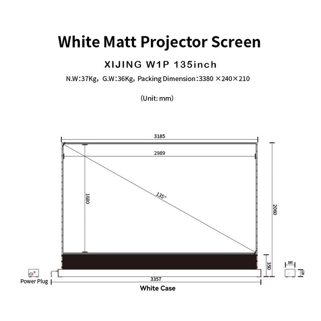 XIJING W1P 135 inch White Cinema P Electric Tension Floor projection Screen With White Cinema Material.For Normal Projector.Sound Perforated Acoustic Transparent.Multimedia Projection Screen