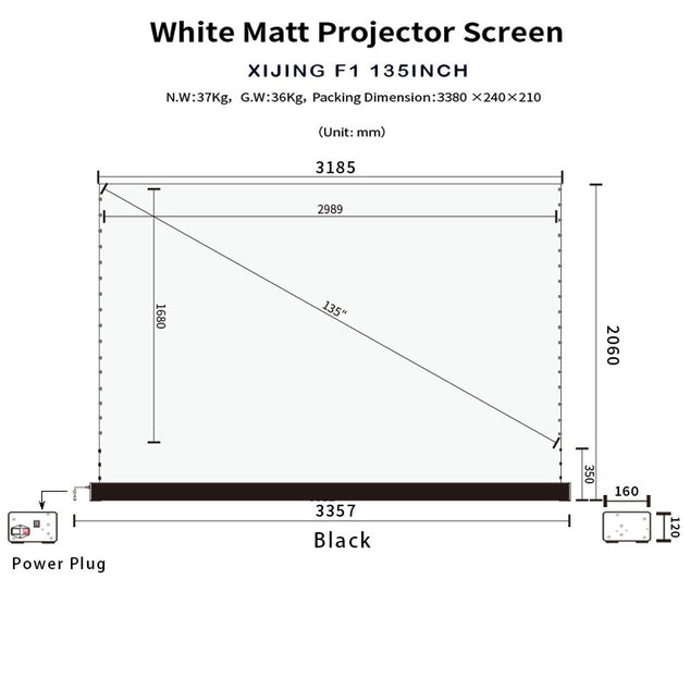 XIJING F1 135Inch Electric Tension Floor Rising Screen With White Cinema Material