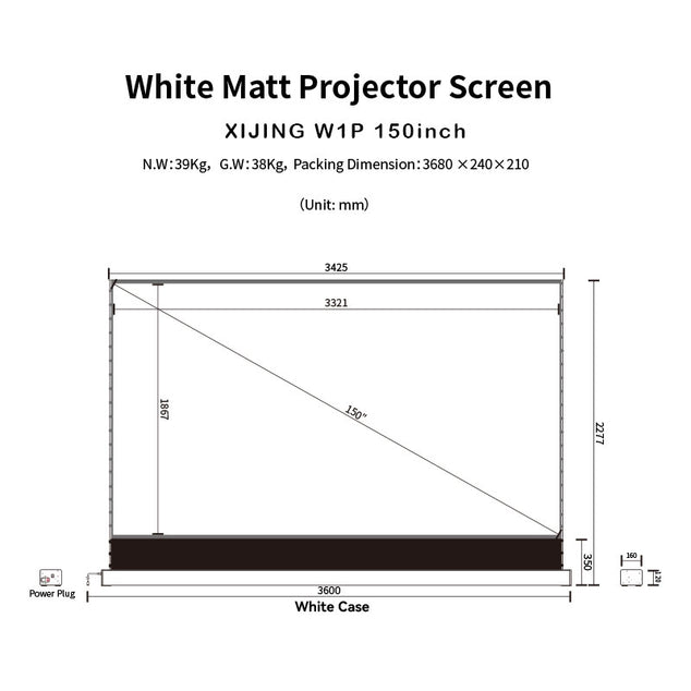 XIJING W1P 150 inch White Cinema P Electric Tension Floor projection Screen With White Cinema Material.For Normal Projector.Sound Perforated Acoustic Transparent.Multimedia Projection Screen