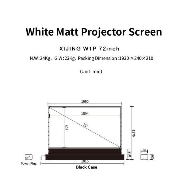 XIJING W1P 72 inch White Cinema P Electric Tension Floor projection Screen With White Cinema Material.For Normal Projector.Sound Perforated Acoustic Transparent.Multimedia Projection Screen