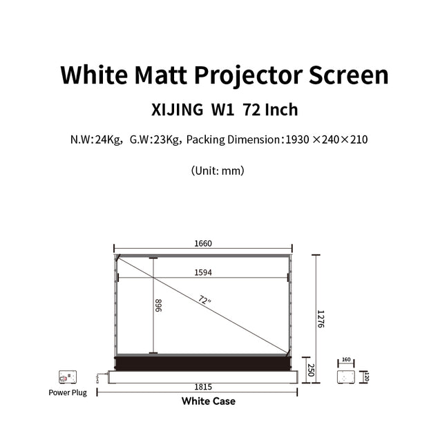 XIJING W1 72inch Electric Tension Floor Rising Screen With black border, With White Cinema Material,Intelligent Remote Control Floor Stand Rising Electric Motorized Floor Rising Projector