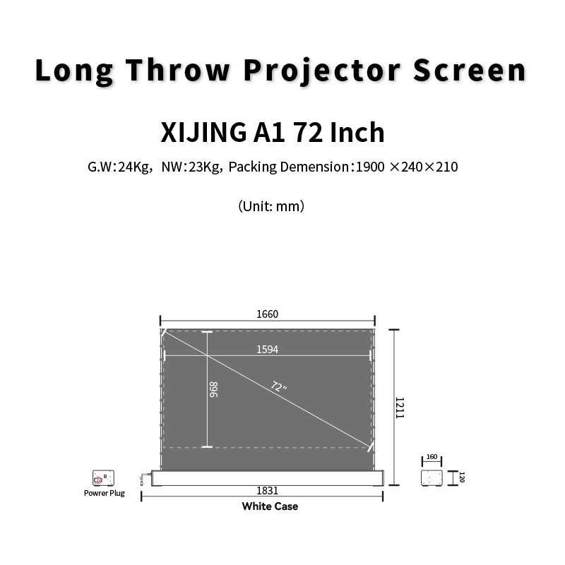 XIJING A1 Electric Tension Floor S ALR Projector Screen,Outdoor Projector  Screen - 72 inch / White / Obsidian Long Focus ALR