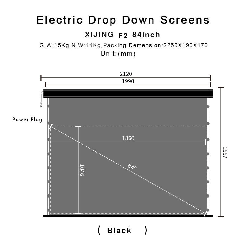 XIJING F2 84 inch Slimline Drop Down Tension Screen With White Cinema Material