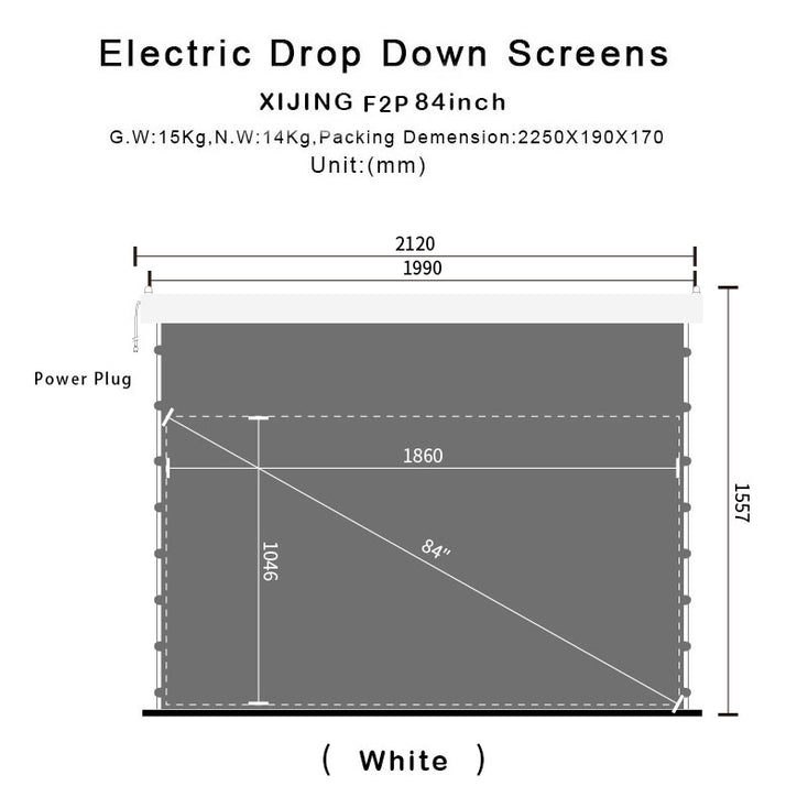 XIJING F2P 84 inch Slimline Drop Down Tension Screen With White Cinema Materia