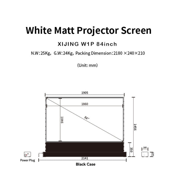 XIJING W1P 84 inch White Cinema P Electric Tension Floor projection Screen With White Cinema Material.For Normal Projector.Sound Perforated Acoustic Transparent.Multimedia Projection Screen