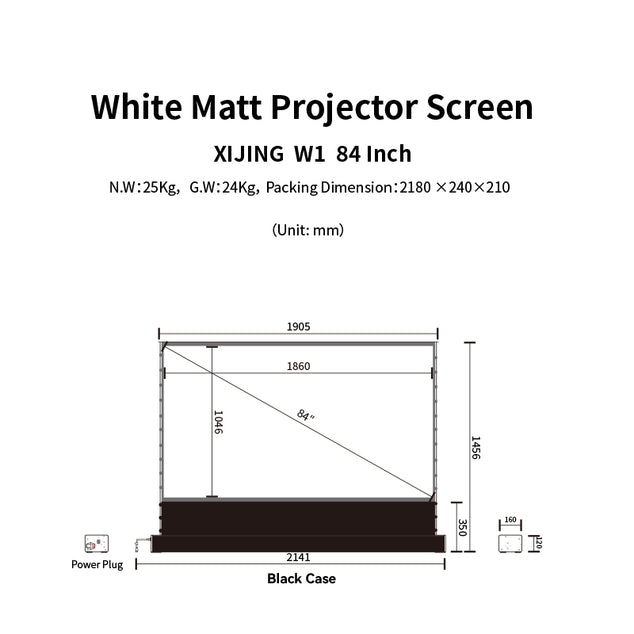 XIJING W1 84inch Electric Tension Floor Rising Screen With black border, With White Cinema Material,Intelligent Remote Control Floor Stand Rising Electric Motorized Floor Rising Projector