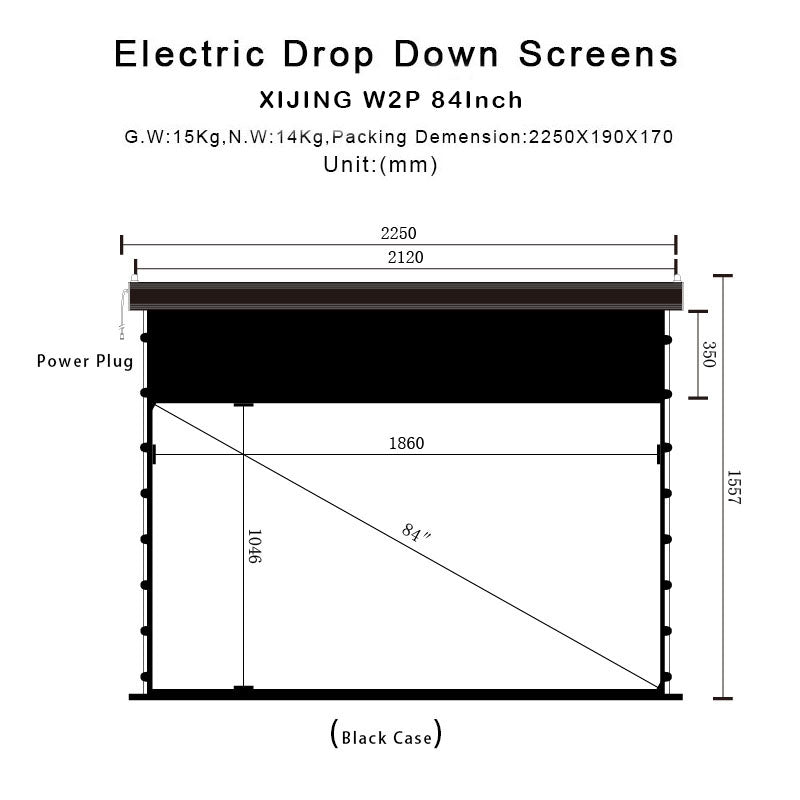 XIJING W2P 84inch Slimline Drop Down Tension Screen With White Cinema Material.For Normal Projector_Sound Perforated Acoustic Transparent.Motorized Projector Screen With Remote Controller