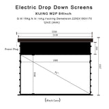 XIJING W2P 84inch Slimline Drop Down Tension Screen With White Cinema Material.For Normal Projector_Sound Perforated Acoustic Transparent.Motorized Projector Screen With Remote Controller