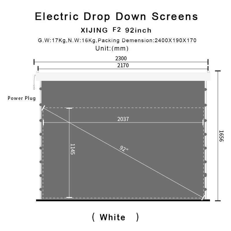 XIJING F2 92 inch Slimline Drop Down Tension Screen With White Cinema Material