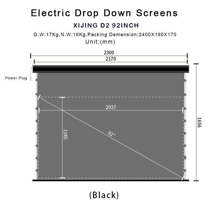 XIJING D2(High Gain) 92 inch Electric Drop Down Screens