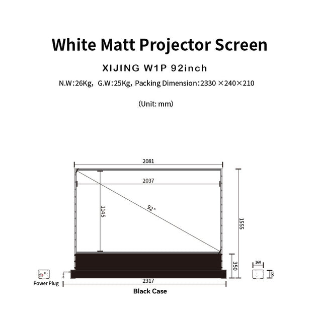 XIJING W1P 92 inch White Cinema P Electric Tension Floor projection Screen With White Cinema Material.For Normal Projector.Sound Perforated Acoustic Transparent.Multimedia Projection Screen