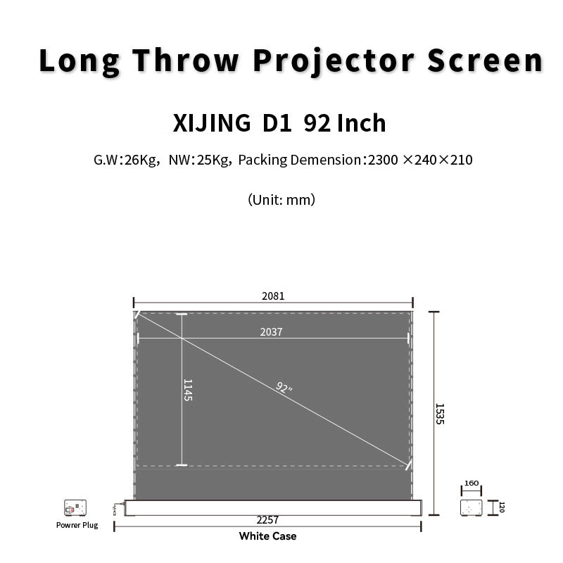 XIJING D1 High Gain 92 inch Electric Tension Floor Screen