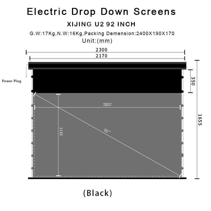 XIJING PRO P 92inch Electric Drop Down Screens,Motorised Projection Screen,Electric In Ceiling Projection Screen