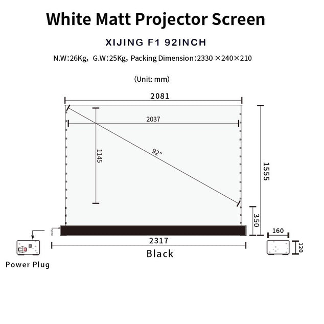 XIJING F1 92Inch Electric Tension Floor Rising Screen With White Cinema Material