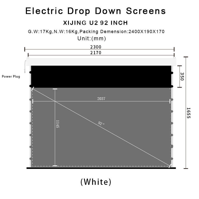 XIJING PRO P 92inch Electric Drop Down Screens,Motorised Projection Screen,Electric In Ceiling Projection Screen