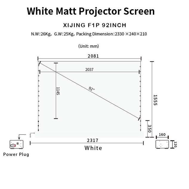 XIJING F1 P  92inch Electric Tension Floor projection Screen With White Cinema Material