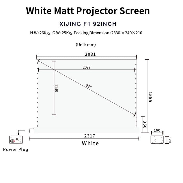 XIJING F1 92Inch Electric Tension Floor Rising Screen With White Cinema Material