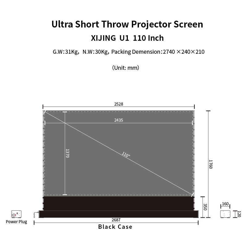 XIJING U1 Electric Floor Rising Screen With Ambient Light Rejecting.For UST Laser Projector