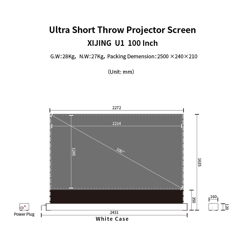 XIJING S PRO 100inch Projector Screen,Ust Projector Screen,Short Throw Projector Screen,Motorised Projection Screen