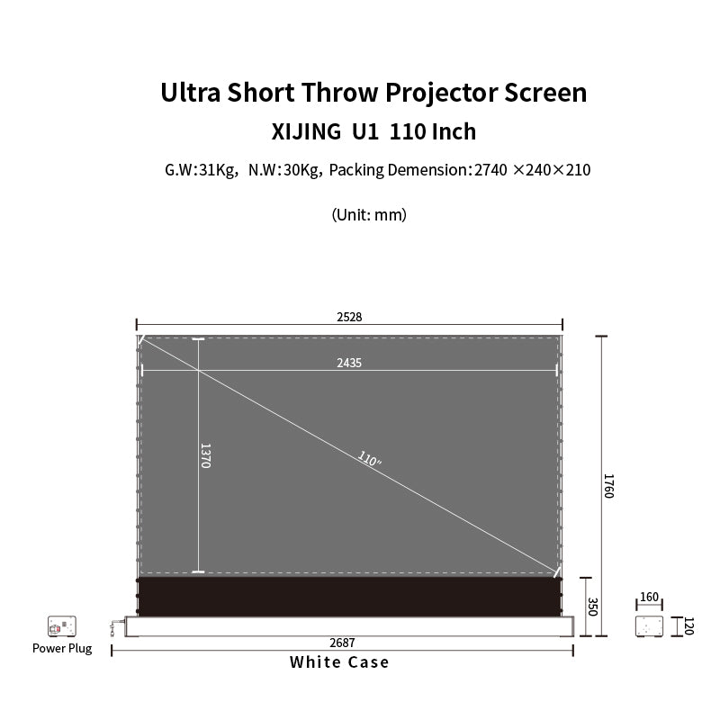 XIJING S PRO 110inch Projector Screen,Ust Projector Screen,Short Throw Projector Screen,Motorised Projection Screen