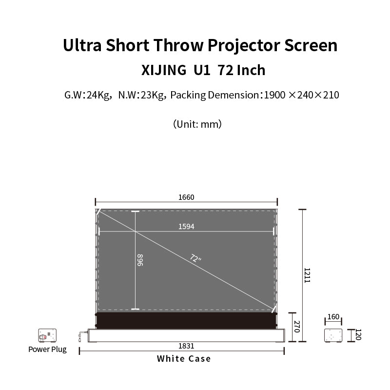 XIJING S PRO 72inch Projector Screen,Ust Projector Screen,Short Throw Projector Screen,Motorised Projection Screen
