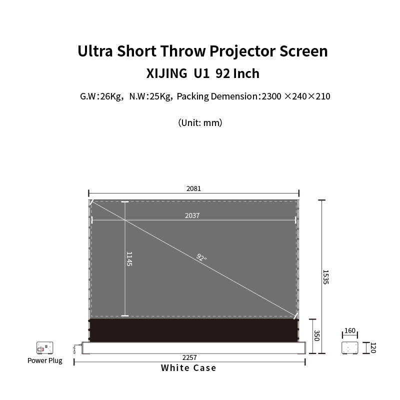 XIJING S PRO 92inch Projector Screen,Ust Projector Screen,Short Throw Projector Screen,Motorised Projection Screen